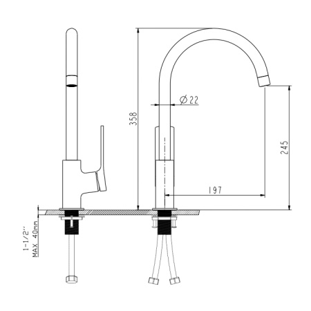 NEMO NM-1331-MB Смеситель для раковины с донным клапаном, поворотный излив MATTE BLACK (ЧЕРНЫЙ МАТ) 