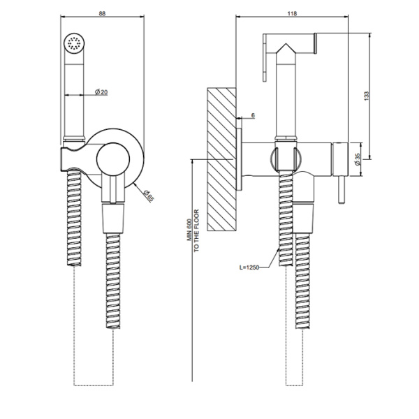 Gessi Cono GESSI TOTAL LOOK Гигиенический душ с наст. держ. запорным краном,с подводом воды и шлангом 1250 мм., цвет: Matte Black 