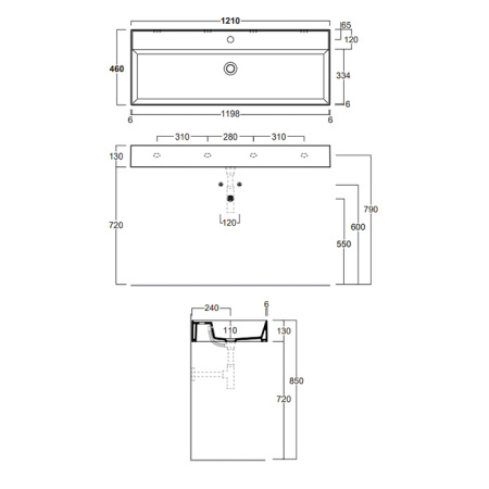 SIMAS AGILE Раковина подвесная 121х46 см, без перелива, без отв. под смеситель,цвет белый матовый 