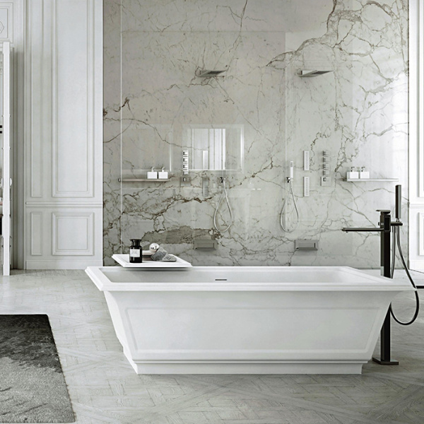 Gessi Eleganza Ванна отдельностоящая 180х85см, со сливом-переливом, цвет: матовый белый 