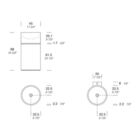 NOORTH milldue edition ROMA I Раковина напольная Ø450x880 мм.,слив в пол,c д. клапан, корпус Noce Canaletto, вставка Oro, раковина Nero opaco 
