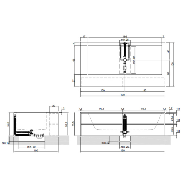 ANTONIO LUPI BIBLIO Ванна отдельностоящая 1900х1000х535 мм., левая, с ножками и нажимным донным клапаном, Corian, цвет белый, панели Rovere naturale 