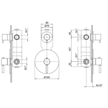 Fantini Внутренняя часть термостатического смесителя для душа, 1 источник, 3/4" 