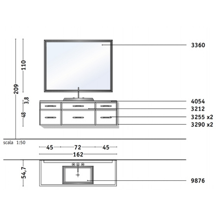 VITAGE milldue edition Зеркало DIAMOND 144хh110см со светодиодной подсветкой рамка сталь, цвет: сталь 