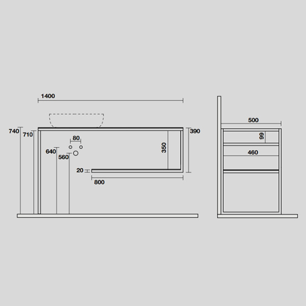 KERASAN LOUISE Структура металлическая подвесная 140х74 см, нерж сталь, с полкой, с отв под раковину, с полотенцедерж,цвет белый матовый 