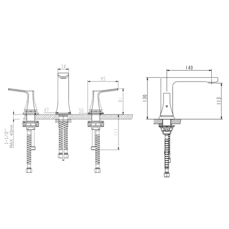 NEMO NM-1315-BGM Смеситель для раковины на 3 отверстия с донным клапаном BRUSH GUN METAL 