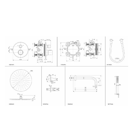 Ideal Standard Ceratherm T100 Душ комплект: встроен. термостат+наруж. часть с перекл.,  руч душ, верх. душ: 300 мм+штанга: 400 мм цвет: чёрный матовый 