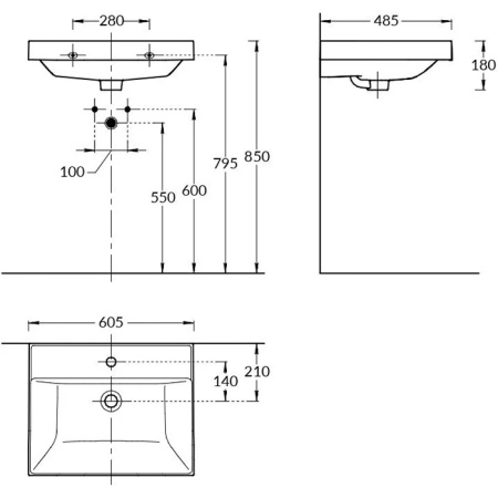 Kerama Marazzi Раковина CUBO подвесная\мебельная 60,5*48,5*18см, с 1 отв.под смеситель, с переливом, белая глянцевая 