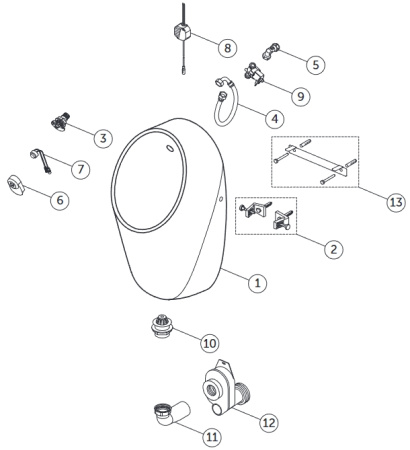Ideal Standard i.life Писсуар подвесной 640х310х300 мм,Rimless сенсорный, в компл.: крепеж, сифон, датчик 6.5v, цвет: белый глянец 