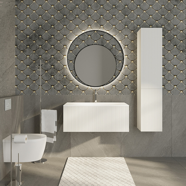 TW Shape подвесной пенал 170х32х35см, 2 двери петли справа-DX, 3 стеклянные полочки, 1 несъемная, цвет: белый матовый RAL9003 