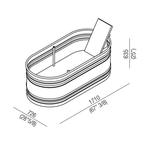 Agape Vieques Ванна из стали отдельностоящая 171x72.6x63.5 см, со спинкой цвета дерево, цвет: темно-серый (без выпуска/сифона MET0433WUZ) 