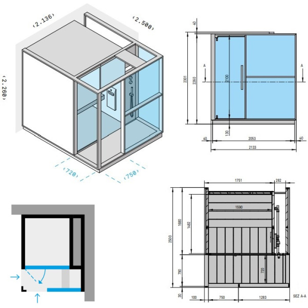 Effegibi Logica H Хаммам с душевой зоной, угловой R.H., DX, 214x250xh226см, отделка: Soft Sand 