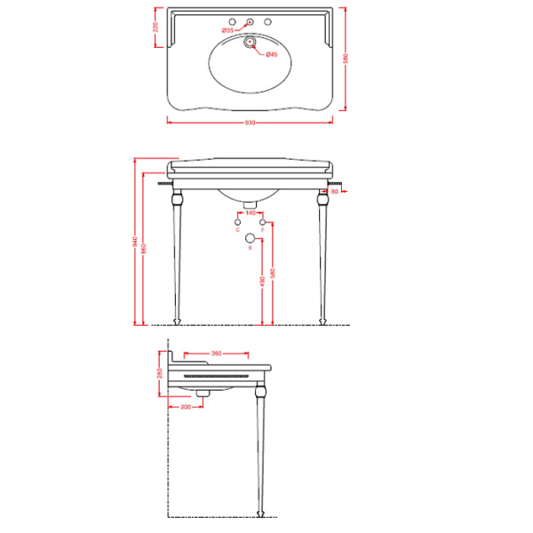 Artceram HERMITAGE раковина под консоль 92х58см с 1 отв. под смеситель+крепеж, цвет белый 