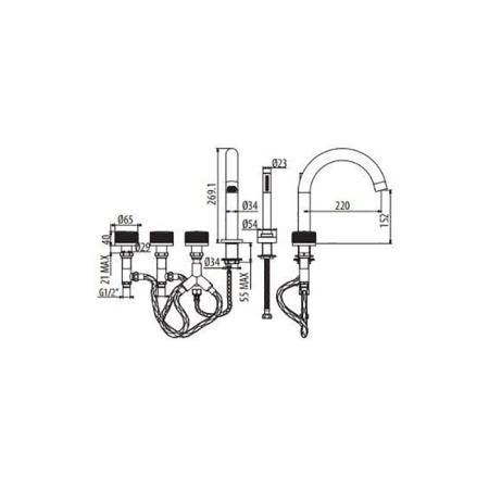 GATTONI MD Смеситель для установки на борт ванны на 5 отверстий, с ручным душем, цвет хром (Снято с пр-ва) 