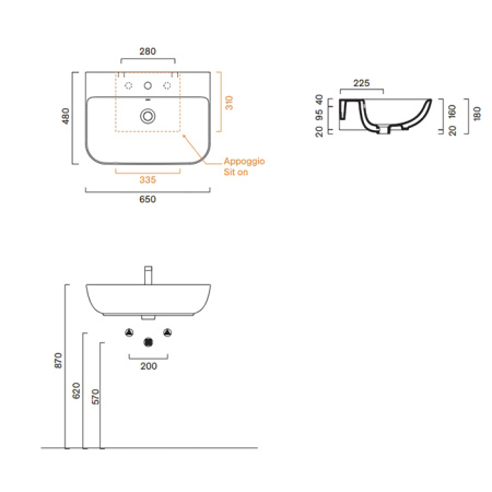 Catalano ITALY Раковина 65x48, с 1 отв. под смеситель, покрытие Cataglaze+, цвет белый глянцевый 