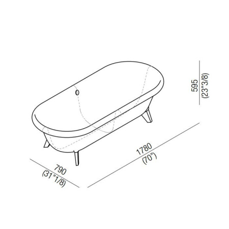 Agape Ottocento Ванна отдельностоящая 178х79х59.5 см, слив-перелив хром, цвет: белый 