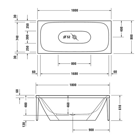Duravit XViu Ванна отдельностоящая 1800х800мм, акриловая бесшовная панель, слив-перелив,, цвет: матовый черный 