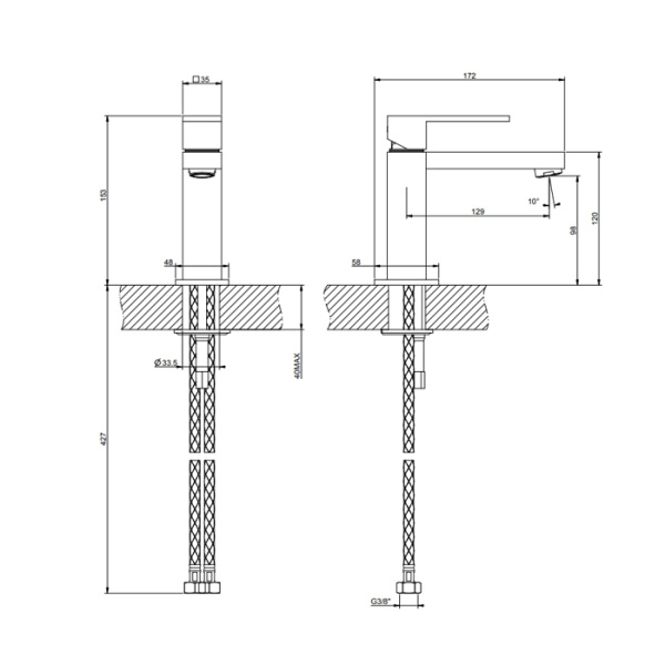 Gessi Rettangolo Смеситель для раковины на 1 отверстие, без донного клапана, цвет: Brass Br. PVD 