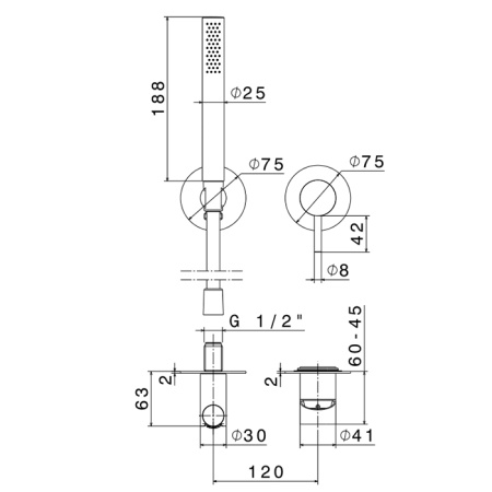 Newform X-Steel 316 Наружная часть встр. душ. смесителя, ручной душ, кронштейн, шланг 150 см, (для 27852) цвет:  PVD Brushed pale gold 