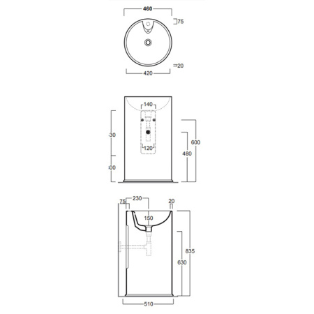 SIMAS Top e lavabi d'arredo Раковина напольная цилиндрическая 51х83,5см с 1 отв-м пробитым вручную, белая 