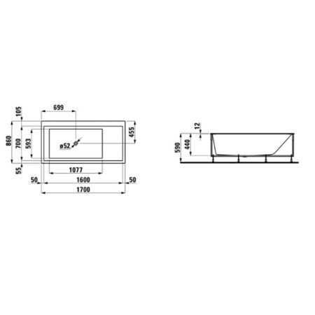 Laufen Kartell Ванна 1700x860x440мм, встраиваемая, угловая, SX, с слив-переливом, с подсветкой, материал: композит, цвет: белый 