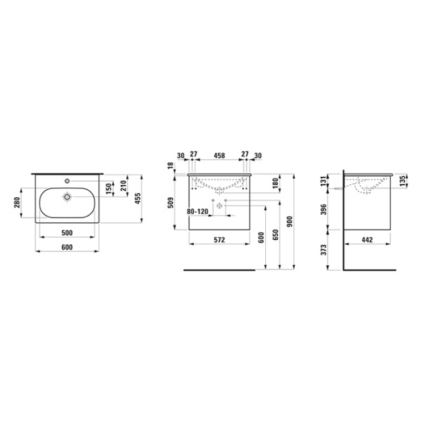 Laufen Lua КОМПЛЕКТ: база под раковину, 600х455хh527 мм, с раковиной 600 мм с 1 отв для смесит., 2 ящика, вкл.органайзер для ящиков, белый матовый 