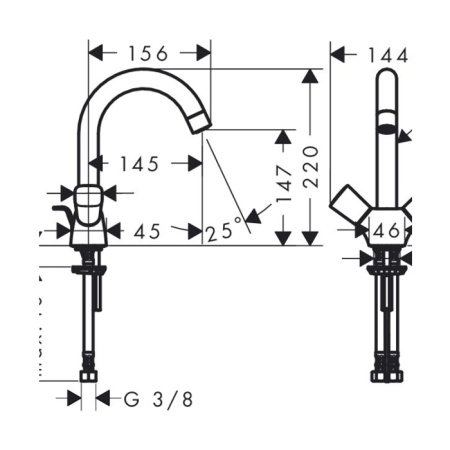 HG Logis Смеситель для раковины 150, на  1 отв. с донным клапаном, излив 145мм, h147мм, 2 ручки цвет: хром 