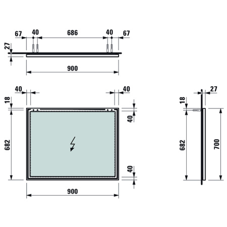 Laufen Frame 25 зеркало 900x25x700 мм, с алюминиевой рамой, цвет черный матовый 
