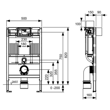 TECEprofil Застенный модуль TECEprofil с бачком Uni, для подкл к унитазу-биде, высота 820 мм с комплектом креплений (заменил арт. 9300001/9300080) 