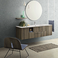 CERASA Velvet  Комплект мебели 165см,с интегрированной раковиной цвет белый, с зеркалом круглым и полочкой. цвет:Eucalipto/Visone