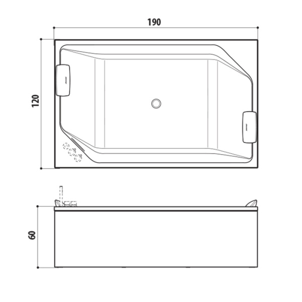 Jacuzzi Onira Ванна без гидромассажа 190*120*60см, в комплекте 2 подушки белого цвета, клик-клак, без панелей, цвет белый матовый 