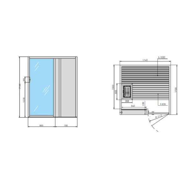 Effegibi Yoku S Door Био-Сауна 174x170h214см, SX, цвет: черный орех 