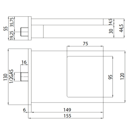 Bossini  Cascata XL Излив для ванной или душа, латунь каскадная суруя 1/2 - хром 