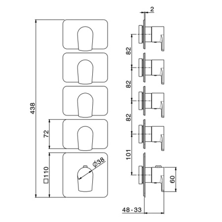 Newform Haka Внешняя часть термостатического смесителя на 4 источника с отдельными ручками запорного вентиля, цвет: PVD brushed copper bronze 