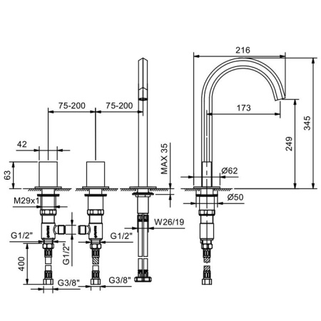 Fantini Venezia Ручка для смесителя, цвет: Matt Gun Metal PVD 
