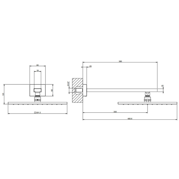 Gessi Rettangolo Верхний душ для настенного крепления 300x300мм, цвет: Finox 