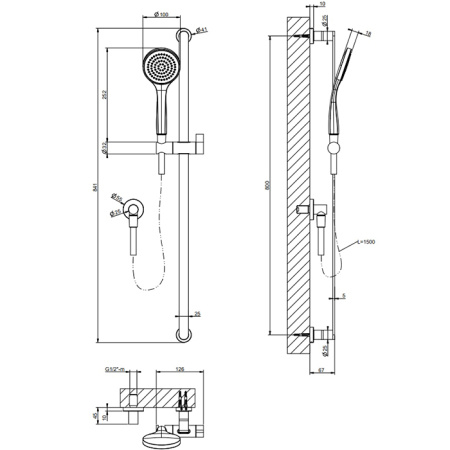 Gessi Emporio Emporio shower Штанга в комплекте с душевой лейкой, шланг 1,50 м и вывод воды, цвет: Black XL 