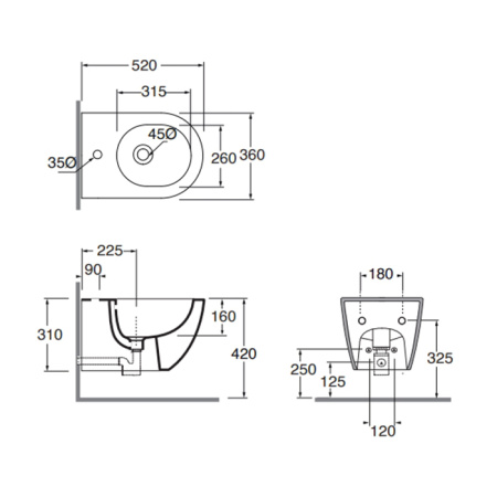 AZZURRA COMODA биде подвесное с 1 отв. под смеситель 51,5х36см, цвет Verde natura 