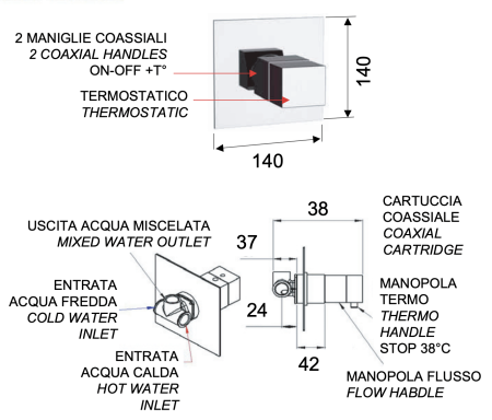 Смеситель термостатический для душа Remer Q-Elegance QT30 
