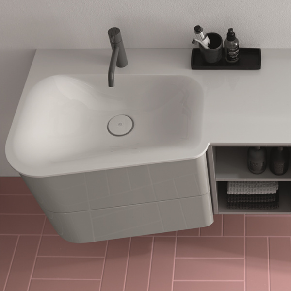 BurgBad Badu База подвесная с двойным  умыв. из минер литья 1520х510х492 мм, 4 ящика, 1полка, 2 отв под смеситель цвет F3692 лен серый глянцевый 