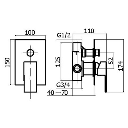 Plumberia Selection IXO Внутренняя часть встраиваемого смесителя для душа на 2 вых.с кнопочн. девиатором, диам.35мм, хром 