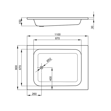BETTE Душевой поддон BASIC, без шумоизоляции, прямоугольный  110х80х15см, D=52 мм,  с самоочищающимся  покрытием, цвет: белый 
