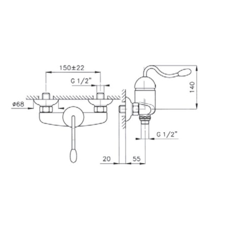 Nicolazzi Signal Смеситель для душа, однорычажный, настенный, цвет: золото 