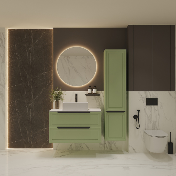 Тумба со столешницей Севилья, Фисташковый / Столешница компакт-плита, Белая 