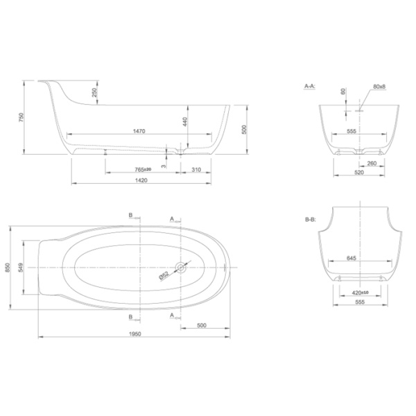 KNIEF Prime Selected ванна отдельностоящая овальная 195х85xh75/50 cm, со  слив переливом , цвет белый матовый 