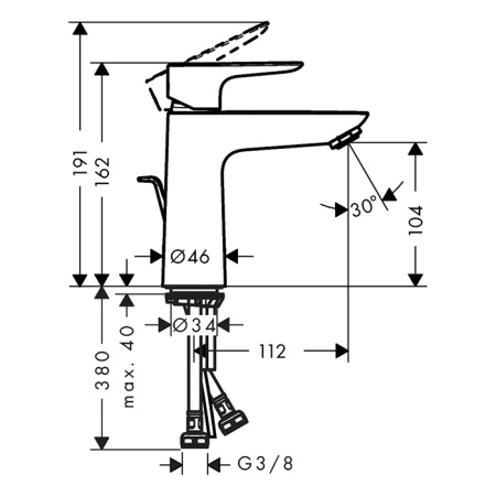 HG Talis E Смеситель для раковины 110, на 1 отв, с донным клапаном, излив 112мм, цвет: шлифованная бронза 