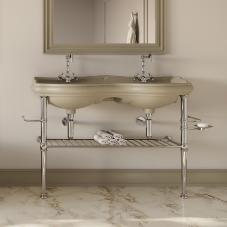 KERASAN RETRO Консоль металлическая на ножках для раковины 120см, с полкой решеткой, с 2-я полотенцедержателями  цвет золото 