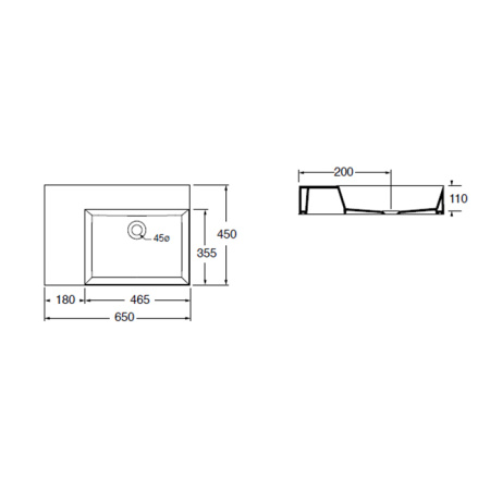 AZZURRA ELEGANCE Squared раковина подвесная/накладная 60х45см без отв. под смеситель , левая, цвет белый 
