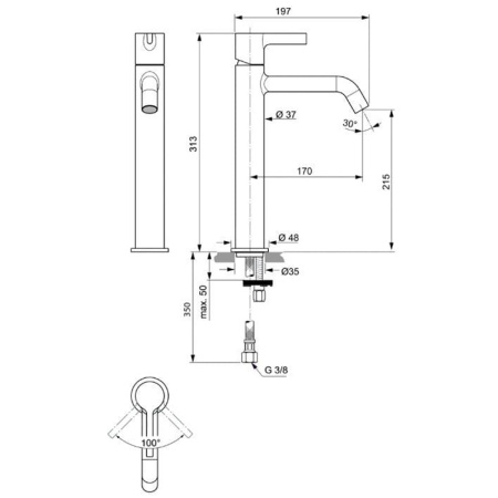 Ideal Standard Joy Смеситель для раковины, на 1 отв, цвет: PVD Silver Storm 
