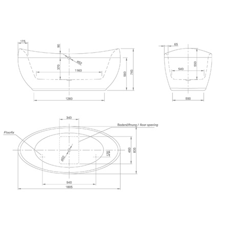 KNIEF Venice Ванна отдельностоящая с щелевым переливом 180*83,5*74,5 см с экраном, без слива-перелива, цвет: белый (продавать со сливом 0100-091-06) 